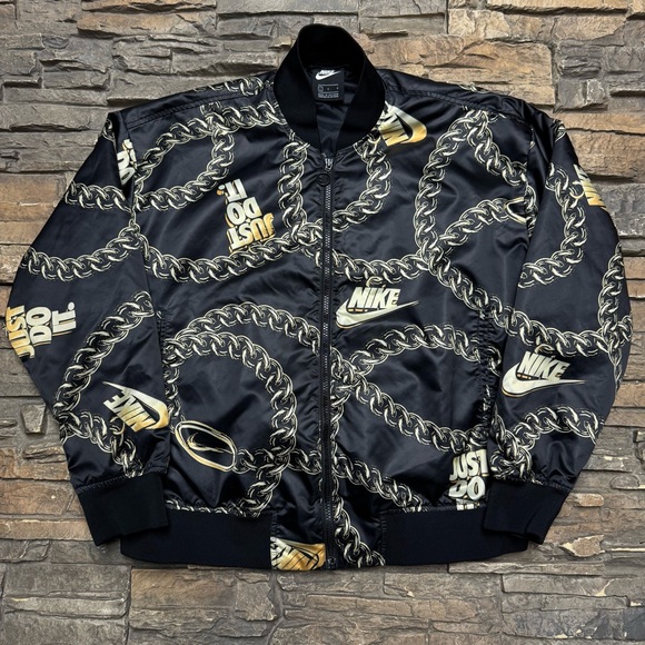 NIKE Sportswear Synthetic Fill Icon Clash Bomber Jacket Womens Large Black Gold - Picture 2 of 11